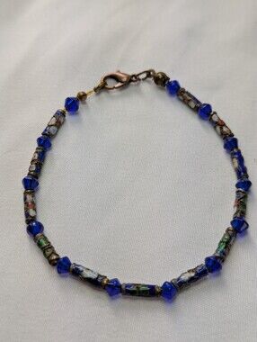 Handcrafted Blue Seed Bead and Cloisonné Bracelet